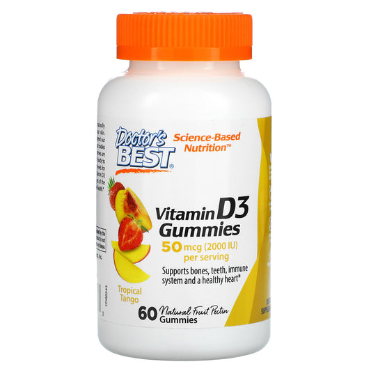 Doctor's Best Vitamin D3 Gummies, Tropical Tango, 25 mcg (1,000 IU), 60 Gummies