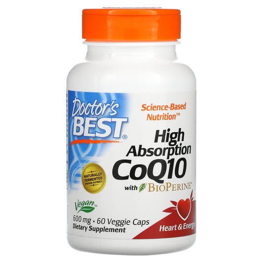 Doctor's Best High Absorption CoQ10 with BioPerine, 600 mg, 60 Veggie Caps