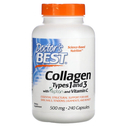 Doctor's Best Collagen Types 1 and 3 with Peptan and Vitamin C, 500 mg, 240 Capsules