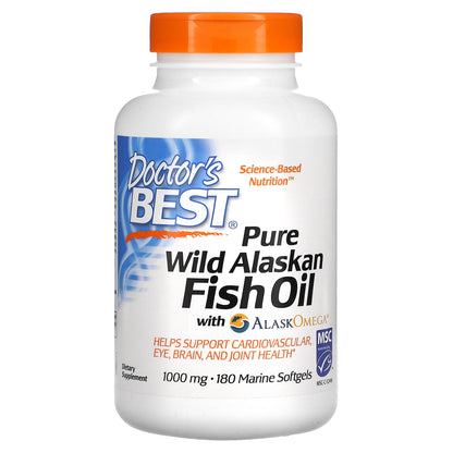 Doctor's Best Pure Wild Alaskan Fish Oil with AlaskOmega, 1,000 mg, 180 Marine Softgels
