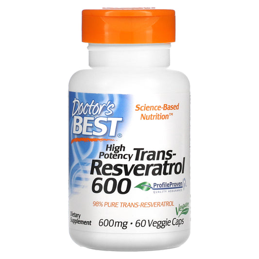 Doctor's Best High Potency Trans-Resveratrol 600, 600 mg, 60 Veggie Caps