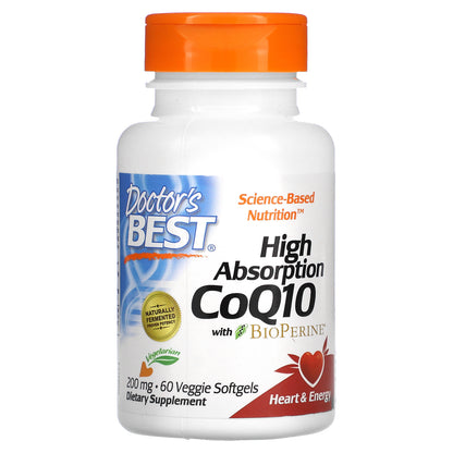 Doctor's Best High Absorption CoQ10 with BioPerine, 200 mg, 60 Veggie Softgels