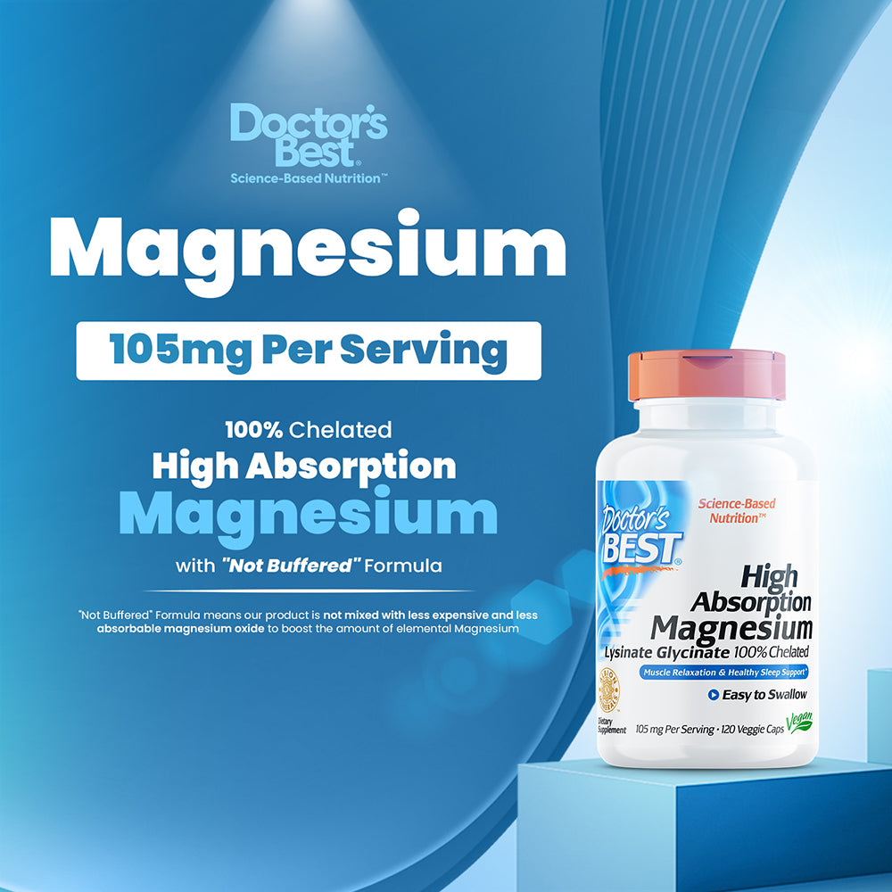 Doctor's Best High Absorption Magnesium, Lysinate Glycinate 100% Chelated, 52.5 mg, 120 Veggie Caps